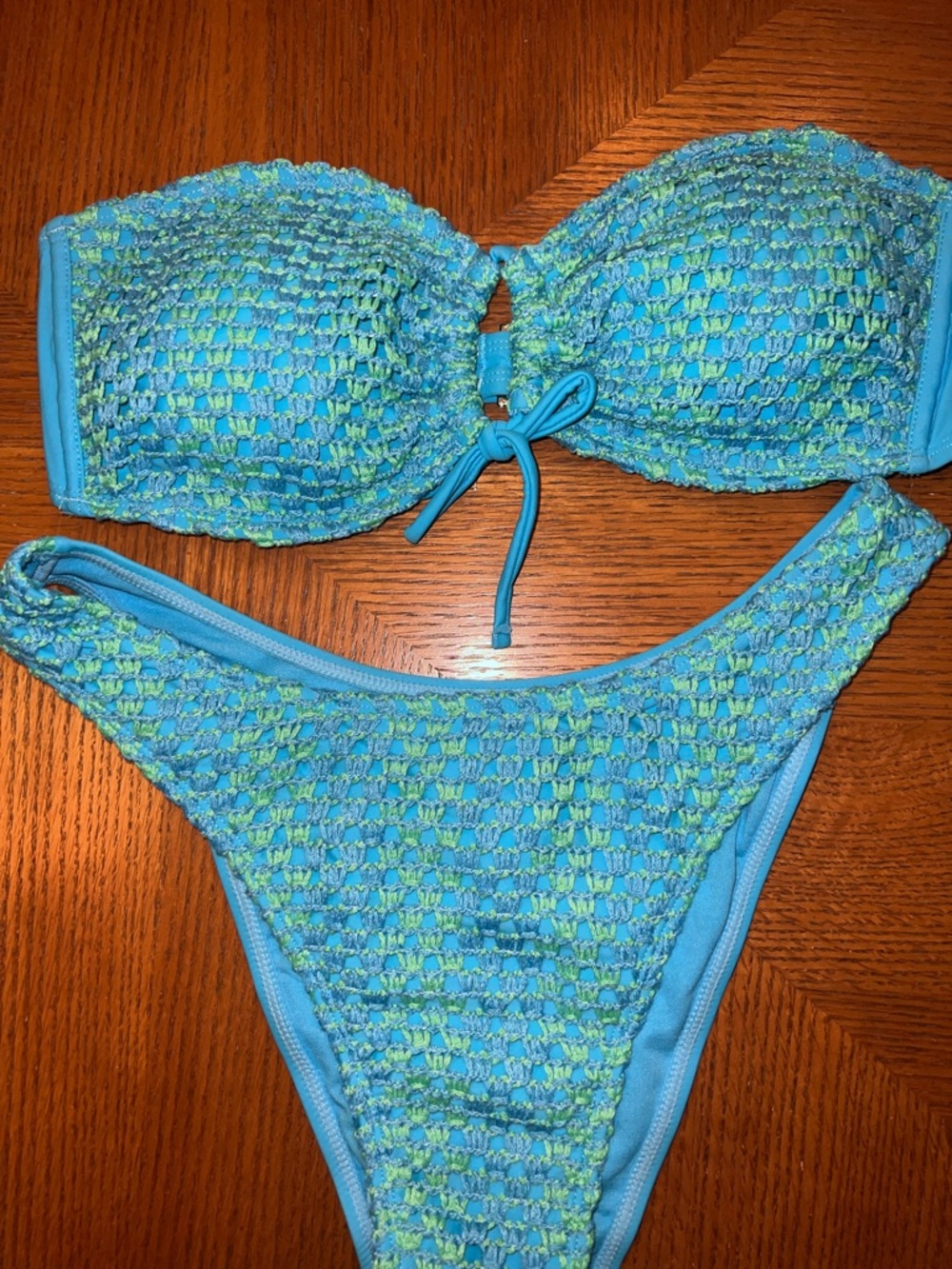 Strapless Textured Blue-Green Bikini Set medium / large top B18